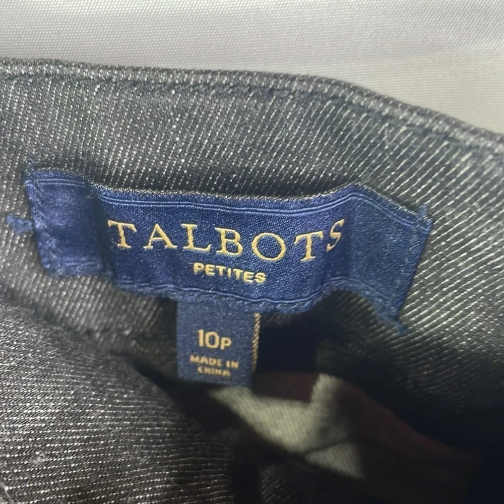 Talbots black denim skirt with side pockets and back zip